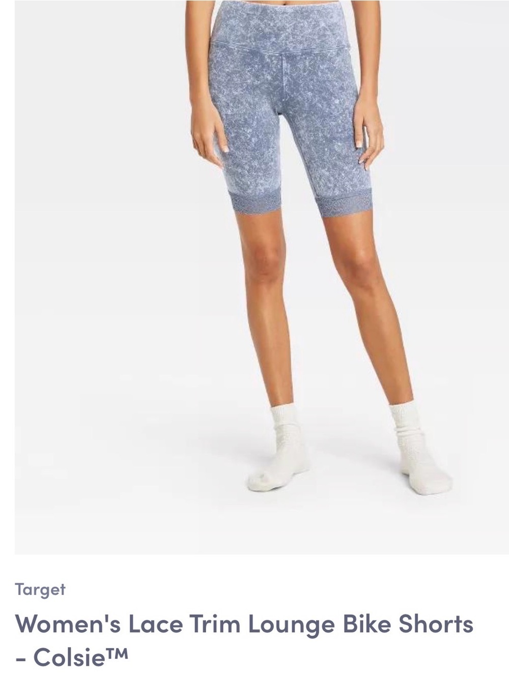 Blue lace trim biker shorts - denim wash